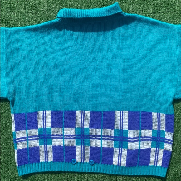 Vintage 80’s Fortune Knits Turquoise Patterned Sweater Women’s Size Medium Short - Picture 3 of 5